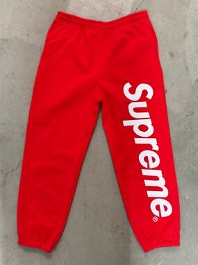 Supreme Pants Mens XL Red Sweat Pants Supreme Leg Logo